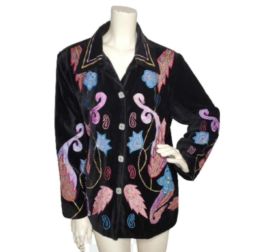 Vintage Embroidered Indigo Moon Black Velvet Jacket/sz L